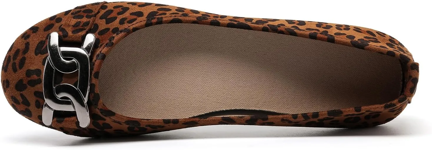 Women's Ballet Flats Dress Shoes for Women, Women Classic Round Toe Slip On Flat Walking Shoes, Women Casual Comfortable Soft Knit Black Leopard Flats Shoes