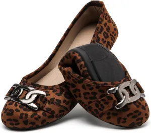 Women's Ballet Flats Dress Shoes for Women, Women Classic Round Toe Slip On Flat Walking Shoes, Women Casual Comfortable Soft Knit Black Leopard Flats Shoes