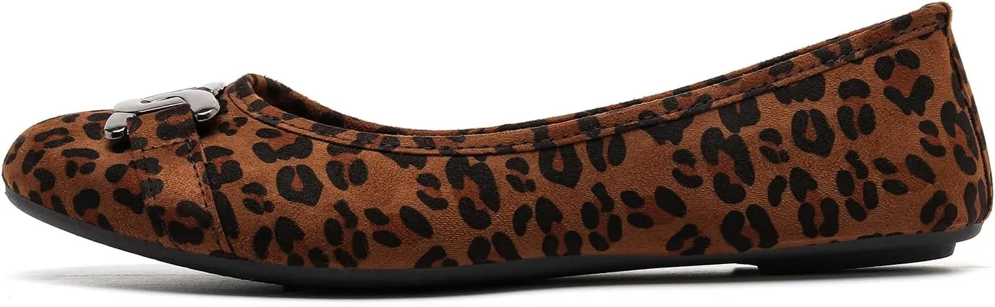 Women's Ballet Flats Dress Shoes for Women, Women Classic Round Toe Slip On Flat Walking Shoes, Women Casual Comfortable Soft Knit Black Leopard Flats Shoes