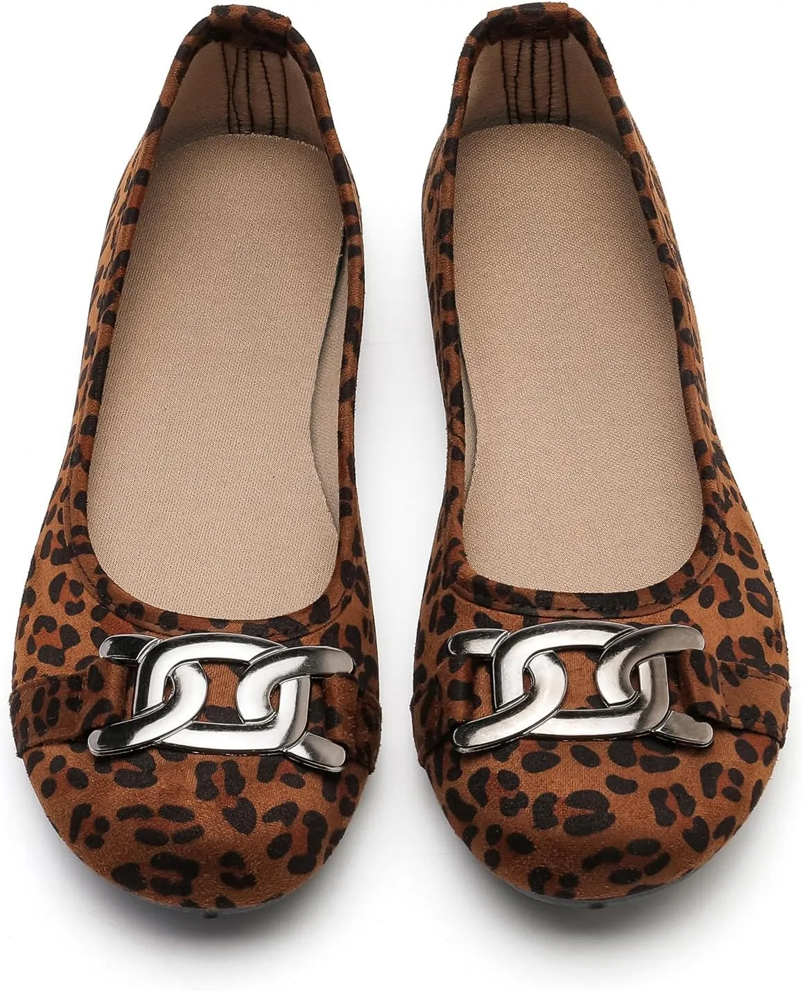 Women's Ballet Flats Dress Shoes for Women, Women Classic Round Toe Slip On Flat Walking Shoes, Women Casual Comfortable Soft Knit Black Leopard Flats Shoes