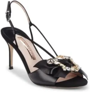 Womens Black Butterfly Padded Rhinestones Embellished Strappy Margaux Round Toe Stiletto Buckle Leather Dress Sandals Shoes 36.5