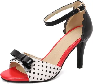 Women's Bow Polka Dot sLace Stiletto High Heels Sandals