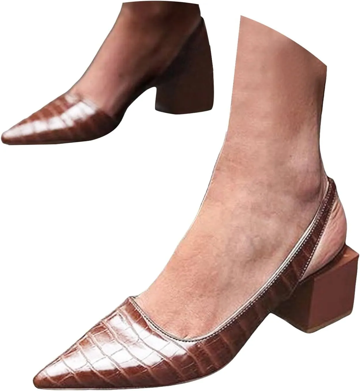 Women's Chunky Block Heels Shiny Pointed Toe Chunky High Heel Mules Trendy Slip-On Sandals Classic Retro Fashionable Footwear for Spring Summer Wedding Dress Shoes