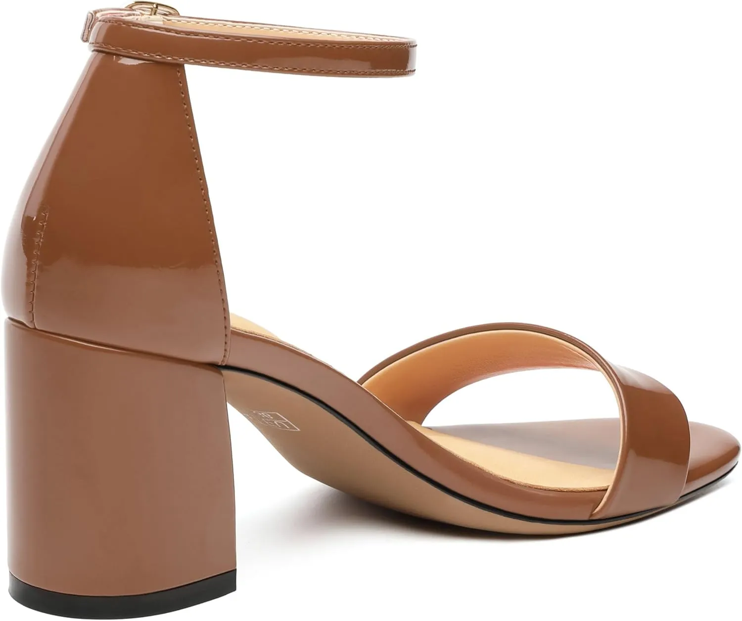 Women's Chunky Block Round Open Toe Ankle Heeled Sandals Strappy Patent Sandals leather lining Comfortable Wedding Party Dressy Low Shoes 2.5IN