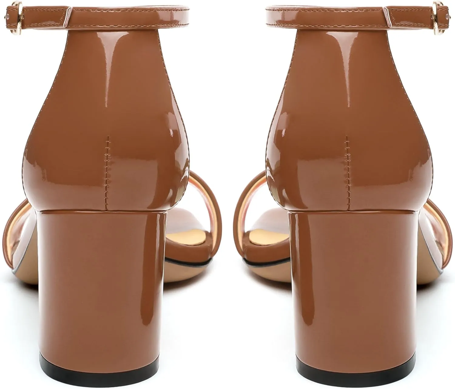 Women's Chunky Block Round Open Toe Ankle Heeled Sandals Strappy Patent Sandals leather lining Comfortable Wedding Party Dressy Low Shoes 2.5IN