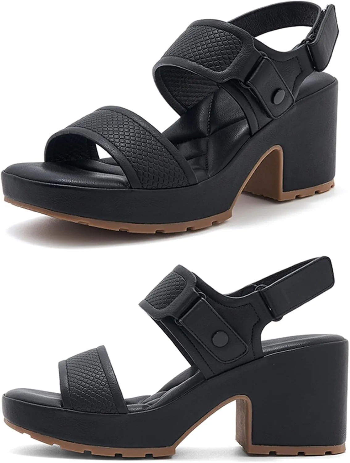 Women's Chunky High Heel Sandals - Round Open Toe Platform Dress Sandals with Adjustable Hook Loop | Comfortable Lightweight Anti-Slip for Office Party & Walking