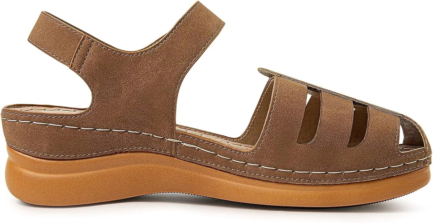 Women's Closed Toe Wedge Sandals - Dressy Summer Fisherman Sandals Comfortable