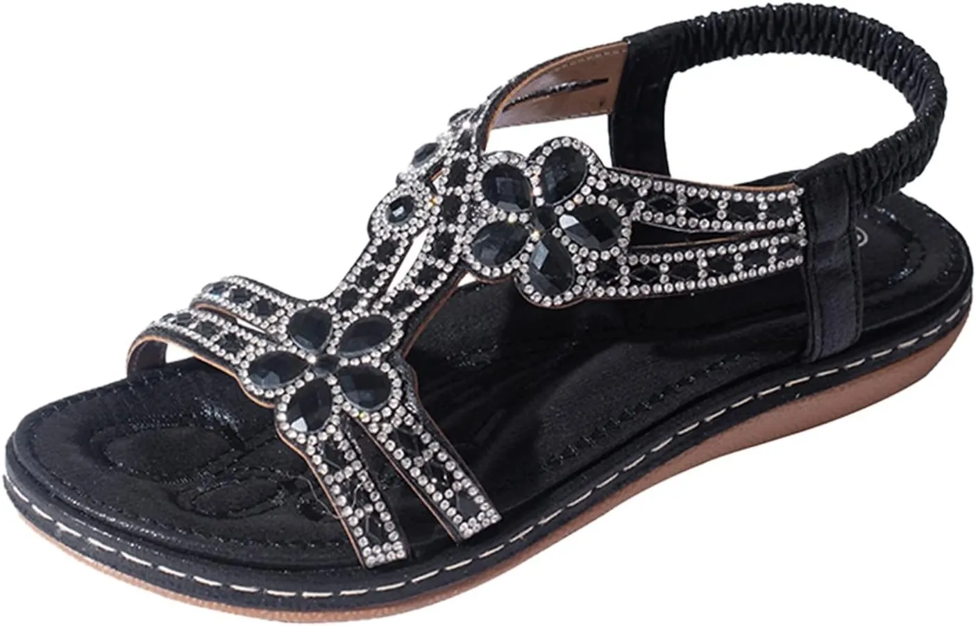 Women's Comfortable Vacation Sandals Casual Summer Comfortable Walking Shoes Rhinestone Decorative Sandals