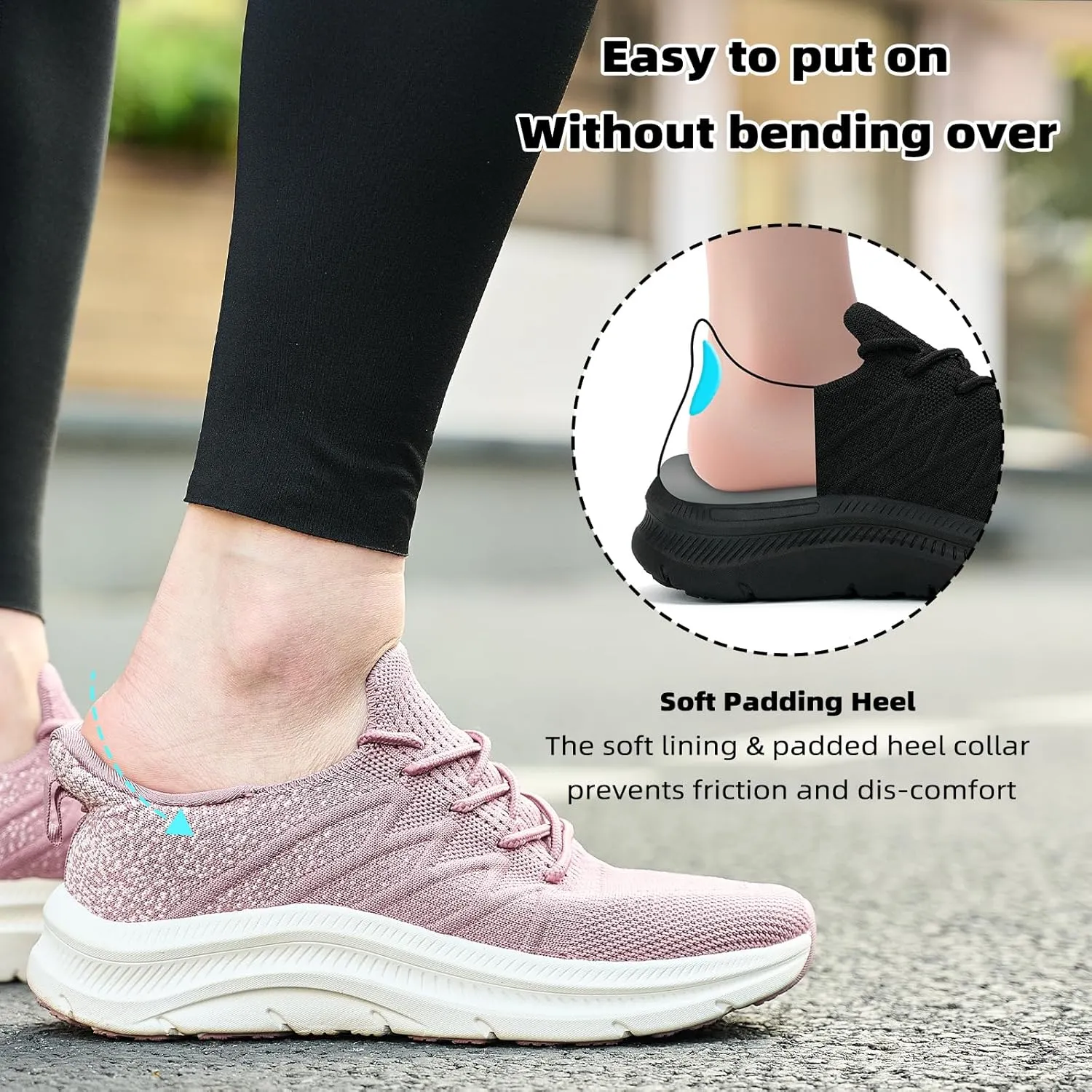 Women's Cushioning Running Shoes - Slip on Memory Foam Comfortable Walking Tennis Sneakers Ladies Athletic Gym Workout Sport Jogging Shoe Lightweight