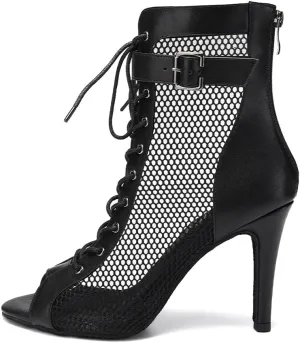 Women's Dance Heels Ankle Dance Booties Peep Toe Salsa Dance Shoes Heels Dance Boots