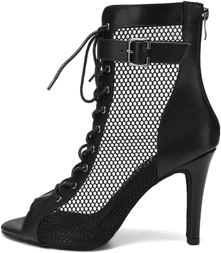 Women's Dance Heels Ankle Dance Booties Peep Toe Salsa Dance Shoes Heels Dance Boots