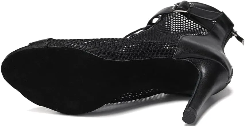 Women's Dance Heels Ankle Dance Booties Peep Toe Salsa Dance Shoes Heels Dance Boots