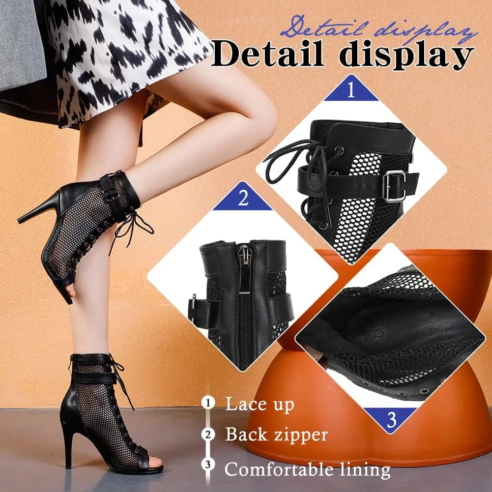 Women's Dance Heels Ankle Dance Booties Peep Toe Salsa Dance Shoes Heels Dance Boots