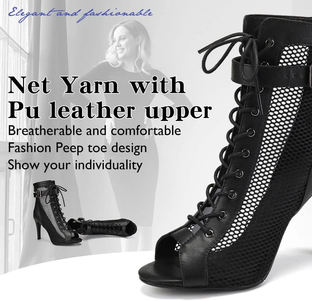 Women's Dance Heels Ankle Dance Booties Peep Toe Salsa Dance Shoes Heels Dance Boots