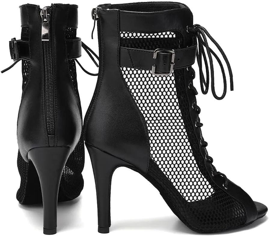 Women's Dance Heels Ankle Dance Booties Peep Toe Salsa Dance Shoes Heels Dance Boots