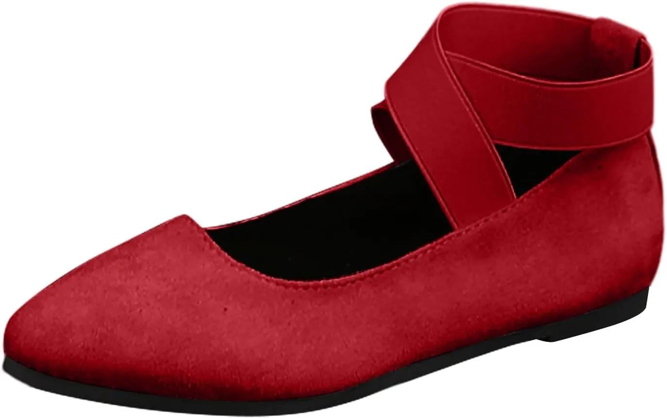 Womens Flats Comfortable Dressy Sandals Women's Dress Flats Ballet Low Wedge Round Toe Ankle Strap Casual Shoes
