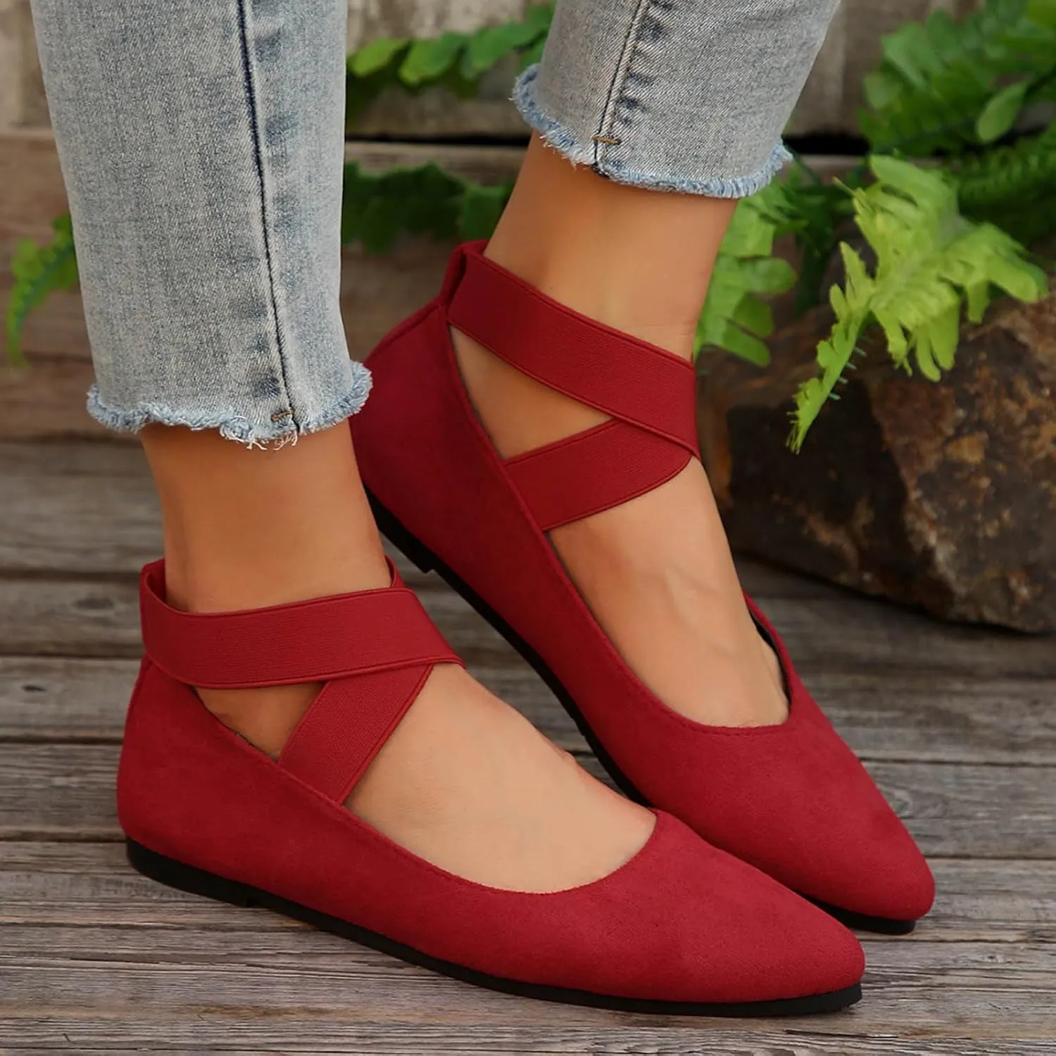 Womens Flats Comfortable Dressy Sandals Women's Dress Flats Ballet Low Wedge Round Toe Ankle Strap Casual Shoes