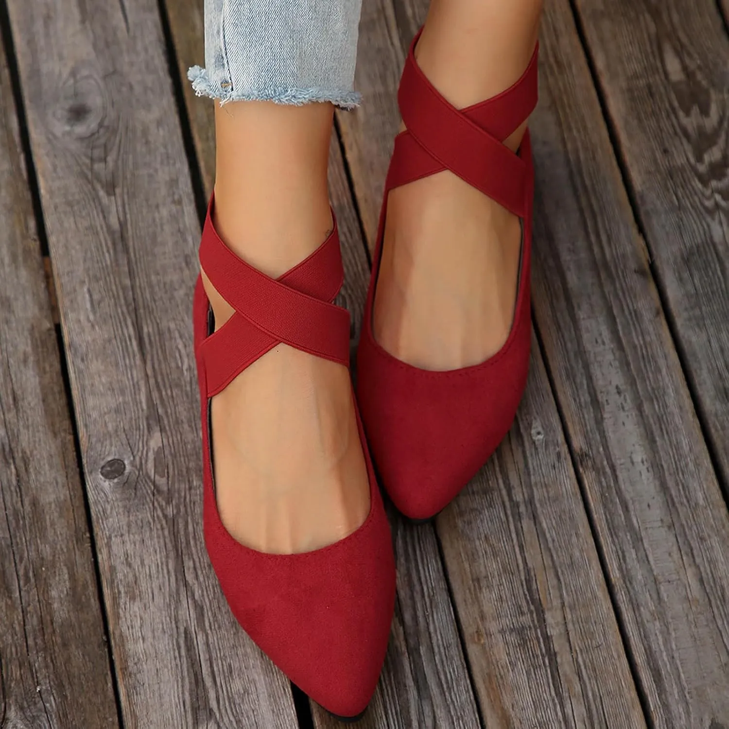 Womens Flats Comfortable Dressy Sandals Women's Dress Flats Ballet Low Wedge Round Toe Ankle Strap Casual Shoes