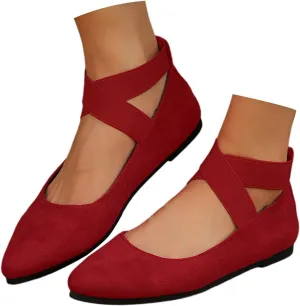 Womens Flats Comfortable Dressy Sandals Women's Dress Flats Ballet Low Wedge Round Toe Ankle Strap Casual Shoes