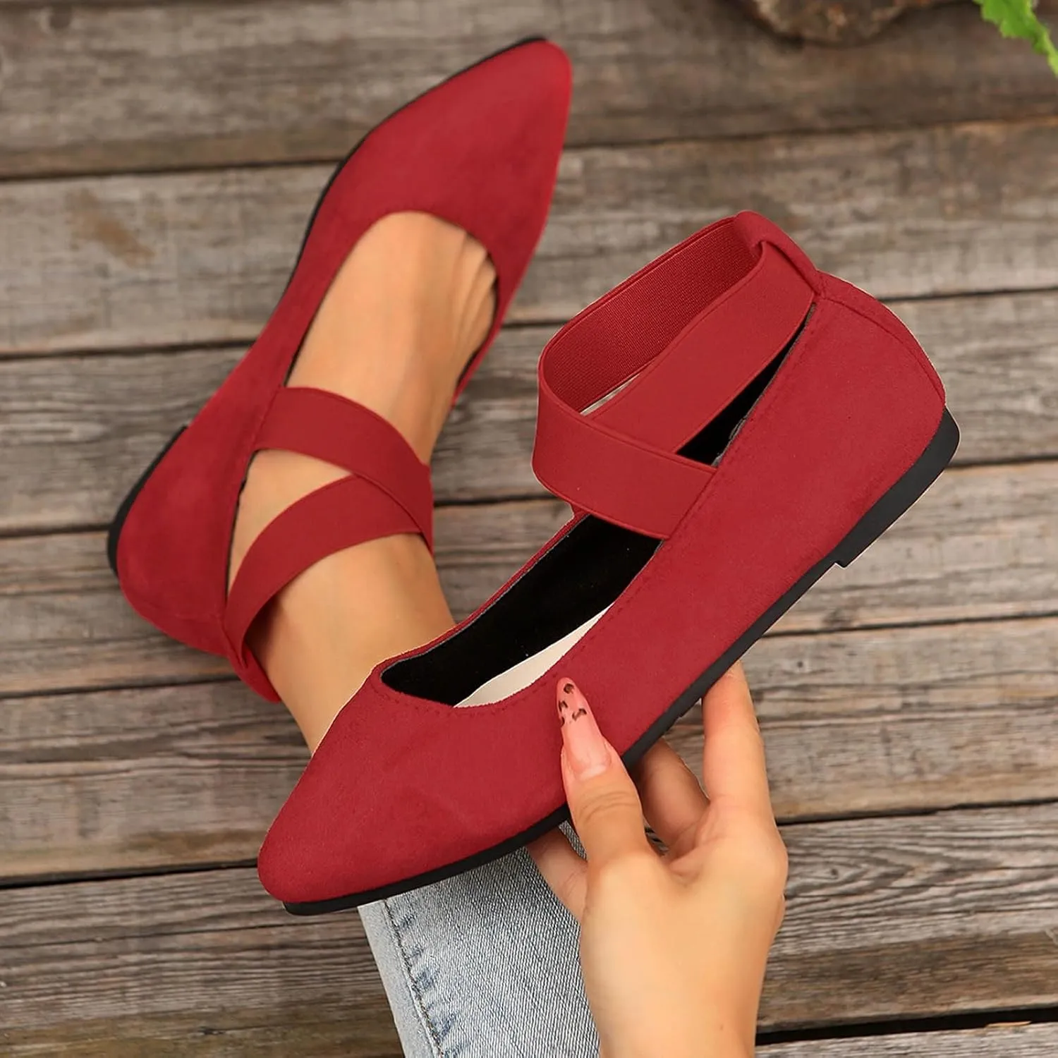 Womens Flats Comfortable Dressy Sandals Women's Dress Flats Ballet Low Wedge Round Toe Ankle Strap Casual Shoes