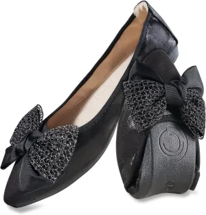 Women's Flats, Foldable Ballet Flats for Women, Fashion Bow Tie Pionted Toe Comfort Lightweight Slip-On Dress Shoes