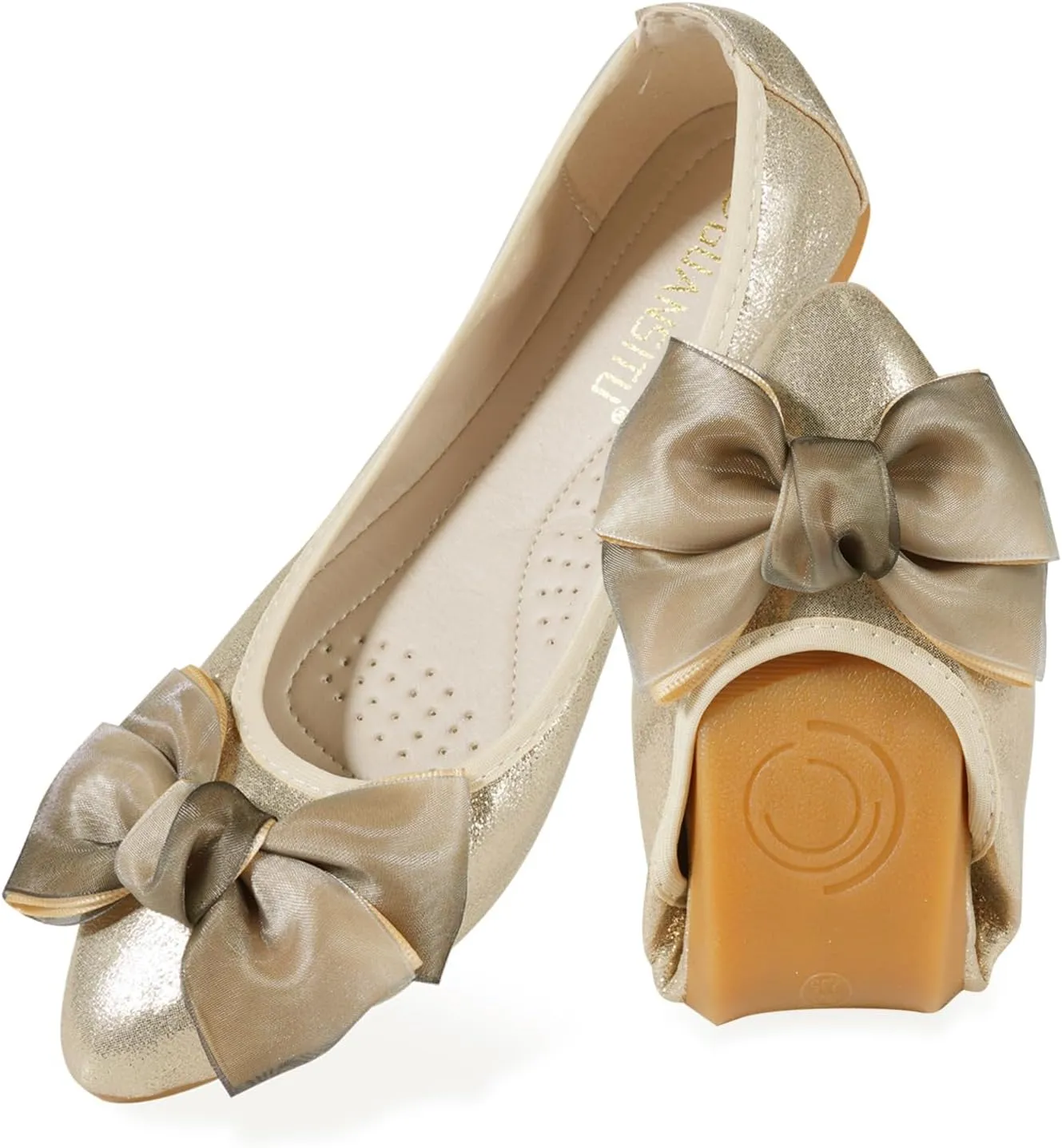 Women's Flats, Foldable Ballet Flats for Women, Fashion Bow Tie Pionted Toe Comfort Lightweight Slip-On Dress Shoes