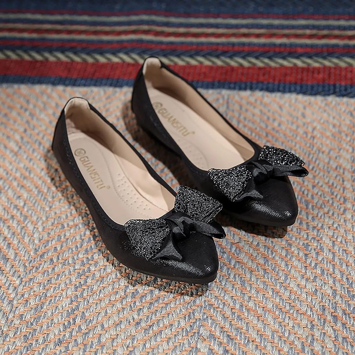 Women's Flats, Foldable Ballet Flats for Women, Fashion Bow Tie Pionted Toe Comfort Lightweight Slip-On Dress Shoes