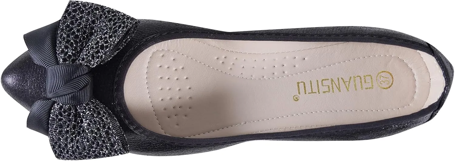 Women's Flats, Foldable Ballet Flats for Women, Fashion Bow Tie Pionted Toe Comfort Lightweight Slip-On Dress Shoes