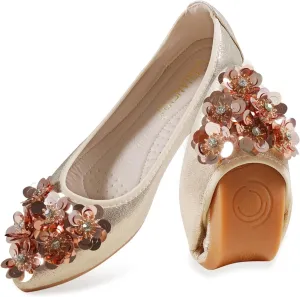 Women's Flats, Foldable Ballet Flats for Women, Flower Pionted Toe Comfort Light Weight Slip-On Dress Shoes