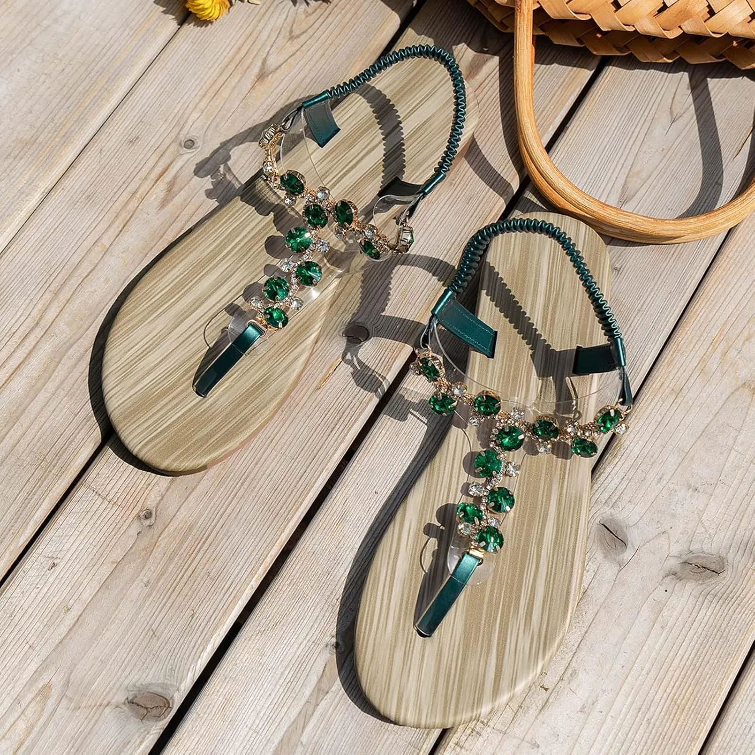 Womens Flip Flops Yoga Mat Comfortable Non Slip Casual Summer Beach Thong Sandals Dress Ankle Elastic Jeweled Bohemian Flats