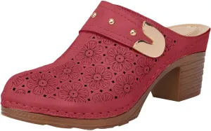 Women's Floral Cut Out Sandals,Closed Toe Chunky Heel Mules Fashionable Simple Comfortable Summer Stylish Footwear for Summer Vacation & Parties