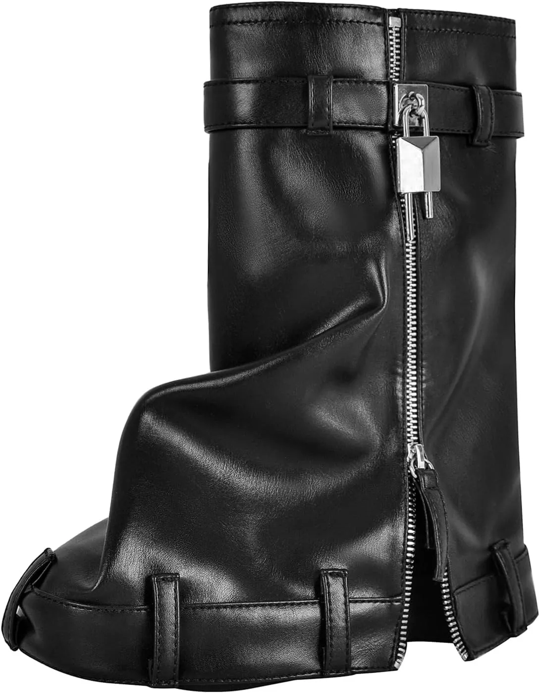Women's Fold Over Knee High Denim Boots with Zipper Lock