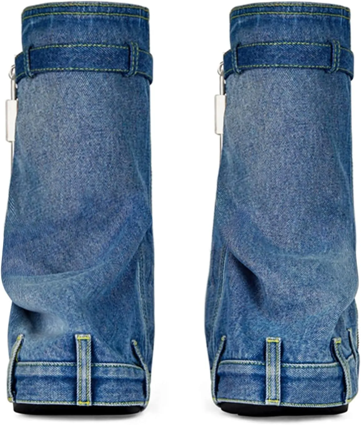 Women's Fold Over Knee High Denim Boots with Zipper Lock