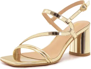 Women's Heeled Sandals Chunky Block Strappy Heels Square Open Toe Ankle Strap Party Homecoming Dress Shoes