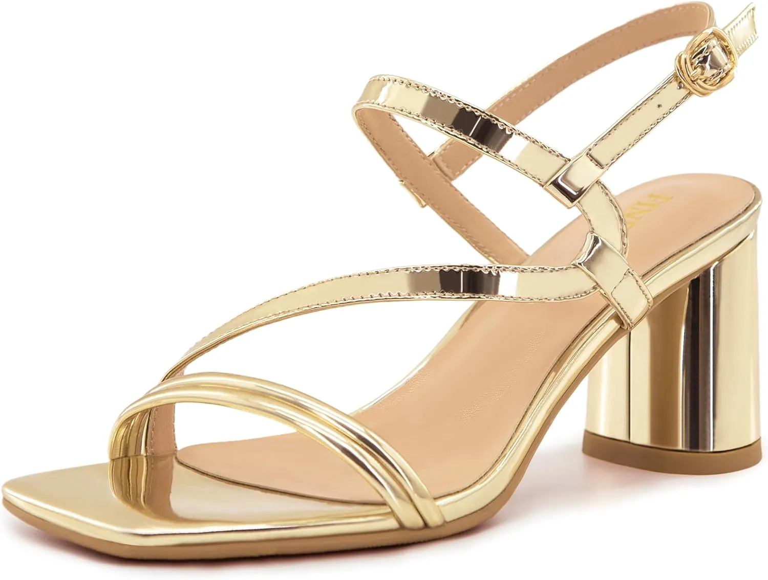 Women's Heeled Sandals Chunky Block Strappy Heels Square Open Toe Ankle Strap Party Homecoming Dress Shoes