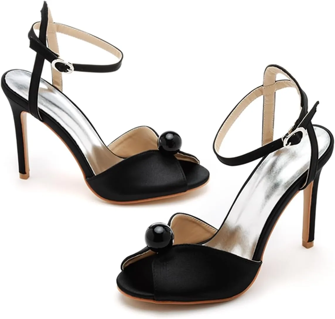 Women's High Heel Sandals Satin Ankle Strap Evening Wedding Bridal Stiletto Heels Peep Toe Sandals