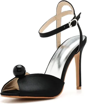 Women's High Heel Sandals Satin Ankle Strap Evening Wedding Bridal Stiletto Heels Peep Toe Sandals