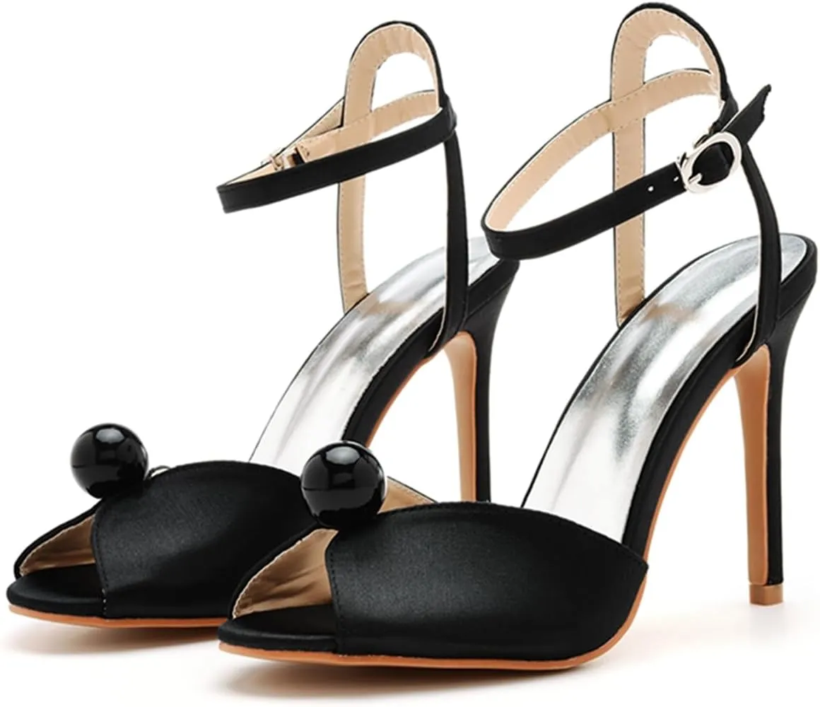 Women's High Heel Sandals Satin Ankle Strap Evening Wedding Bridal Stiletto Heels Peep Toe Sandals