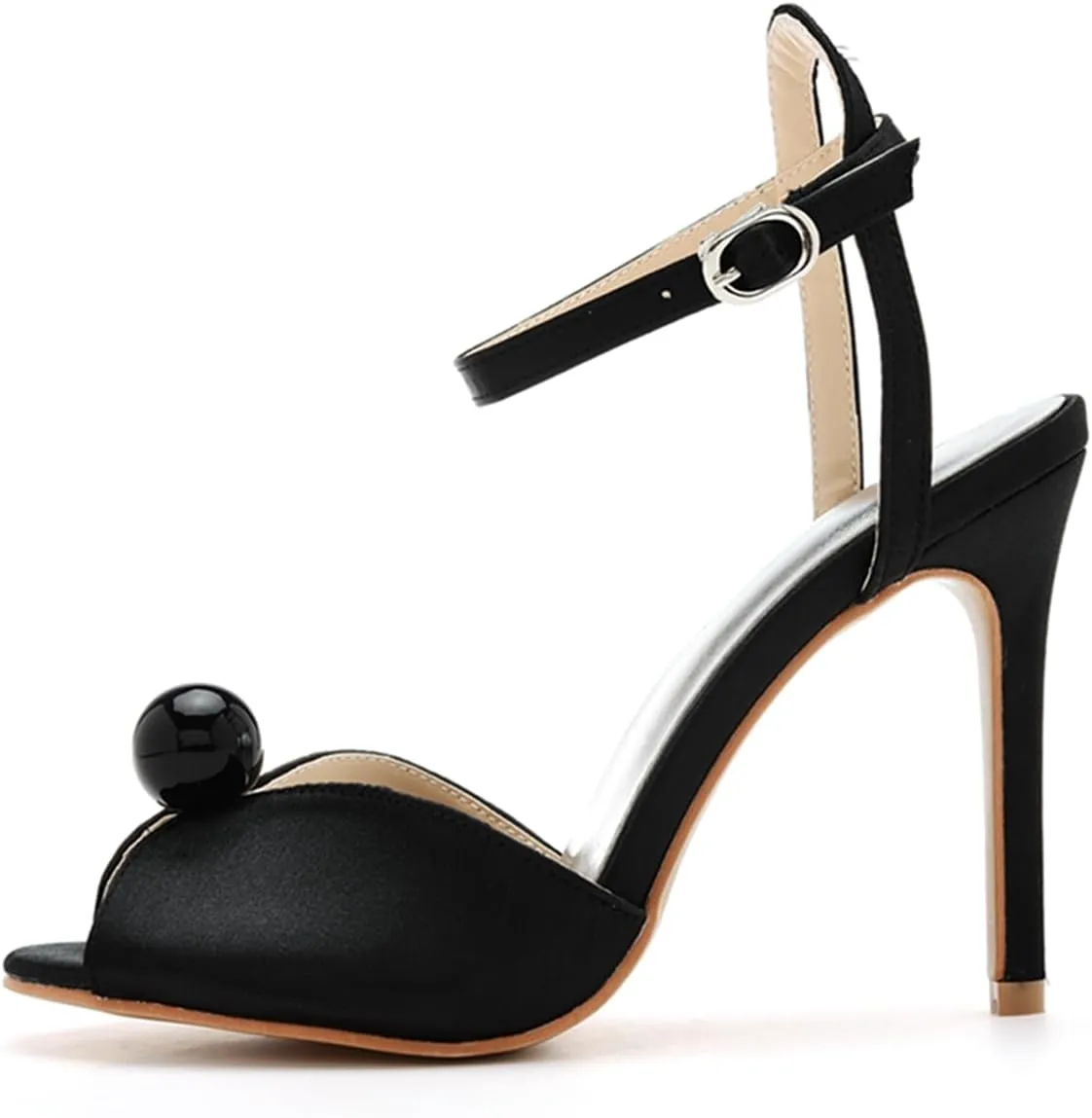 Women's High Heel Sandals Satin Ankle Strap Evening Wedding Bridal Stiletto Heels Peep Toe Sandals