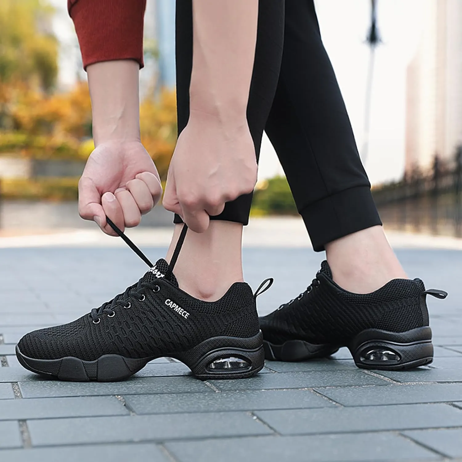 Women's Jazz Shoes Lace-up Sneakers - Breathable Air Cushion Lady Split Sole Athletic Walking Dance Shoes Platform