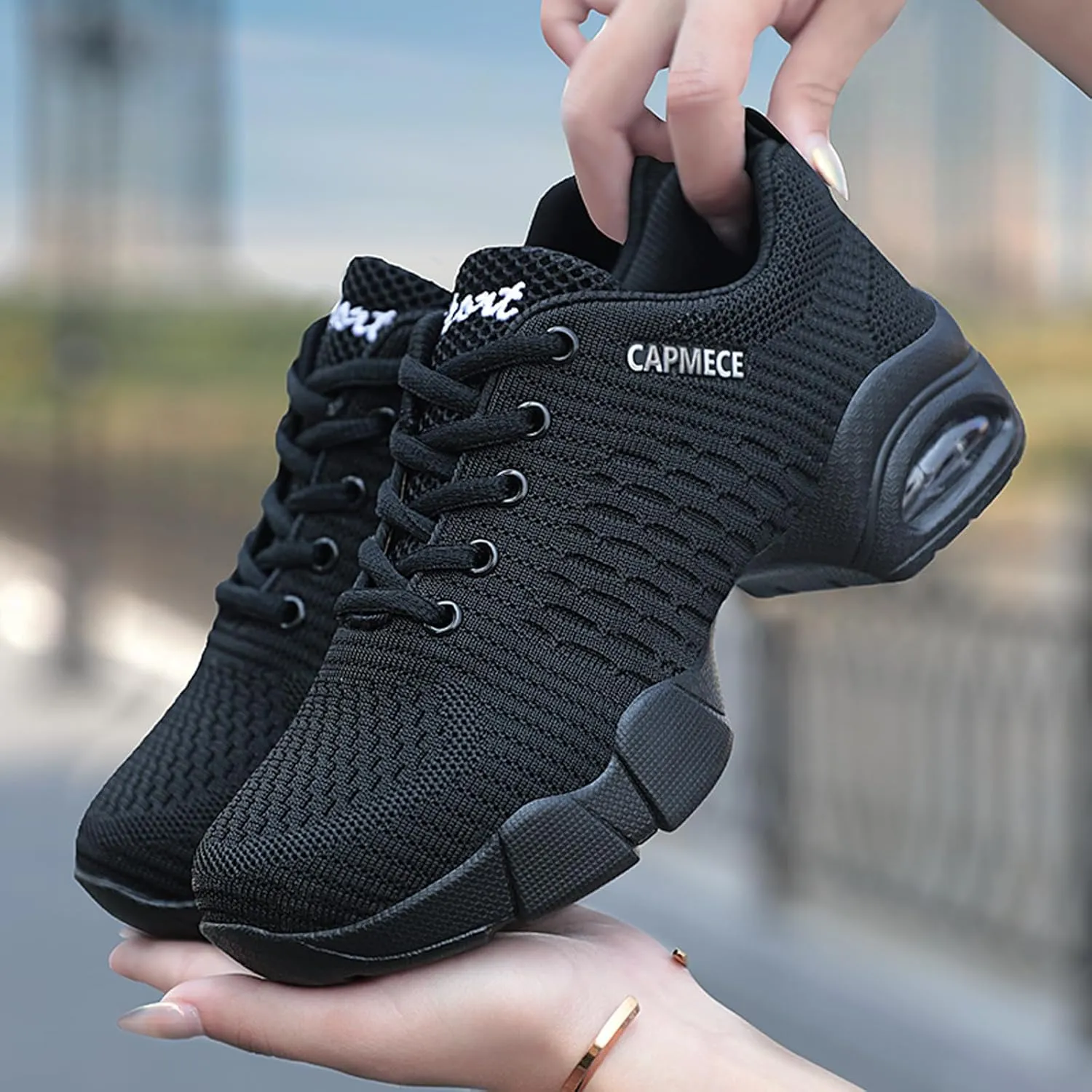 Women's Jazz Shoes Lace-up Sneakers - Breathable Air Cushion Lady Split Sole Athletic Walking Dance Shoes Platform