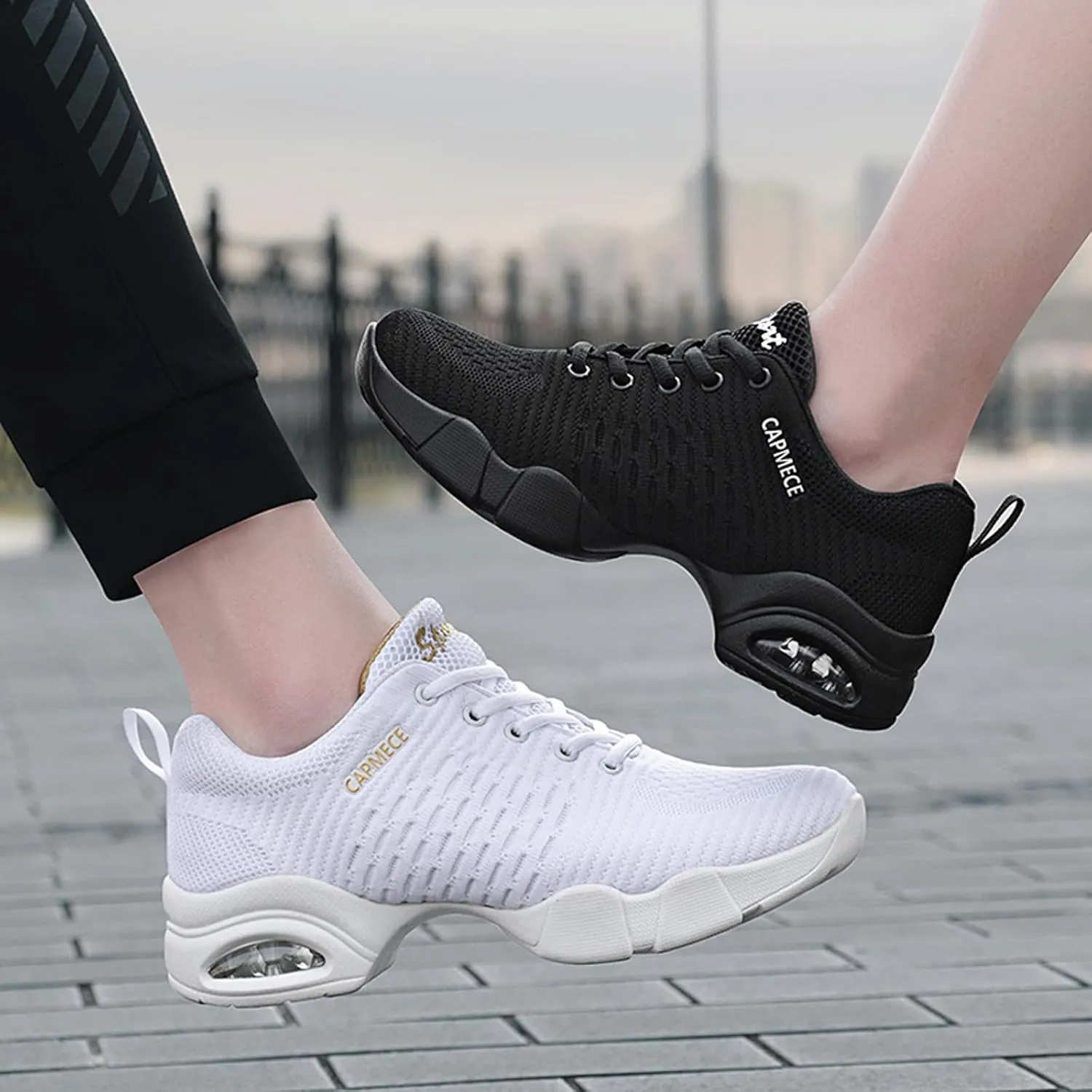 Women's Jazz Shoes Lace-up Sneakers - Breathable Air Cushion Lady Split Sole Athletic Walking Dance Shoes Platform