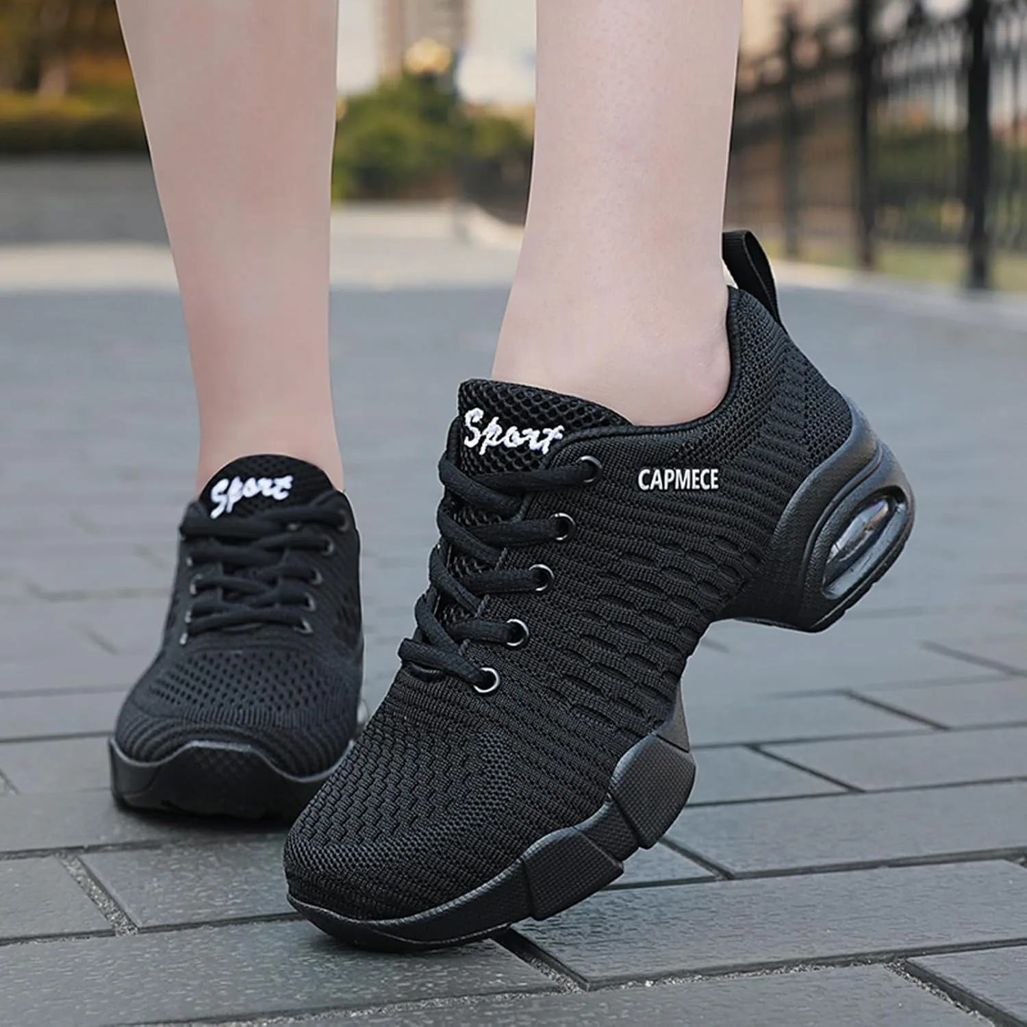 Women's Jazz Shoes Lace-up Sneakers - Breathable Air Cushion Lady Split Sole Athletic Walking Dance Shoes Platform