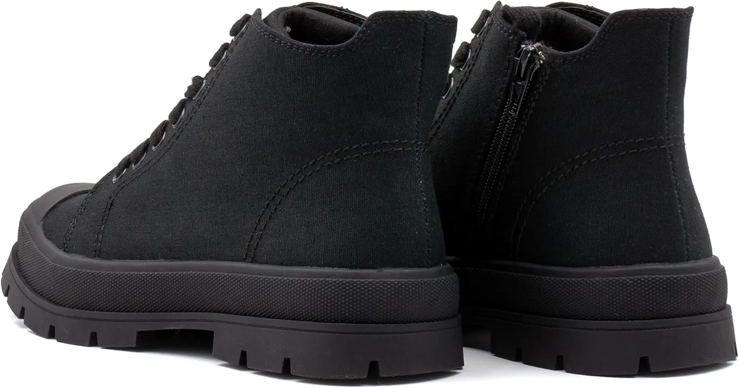 Women's Lace Up High Top Platform Black Canvas Sneaker, Classic Trendy Side Zipper Casual Walking Shoes