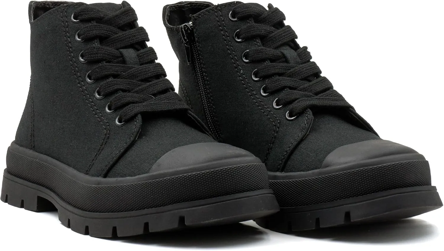 Women's Lace Up High Top Platform Black Canvas Sneaker, Classic Trendy Side Zipper Casual Walking Shoes