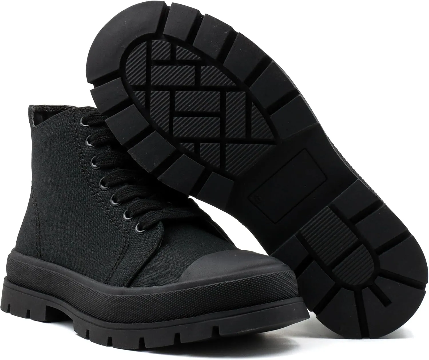 Women's Lace Up High Top Platform Black Canvas Sneaker, Classic Trendy Side Zipper Casual Walking Shoes
