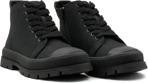 Women's Lace Up High Top Platform Black Canvas Sneaker, Classic Trendy Side Zipper Casual Walking Shoes