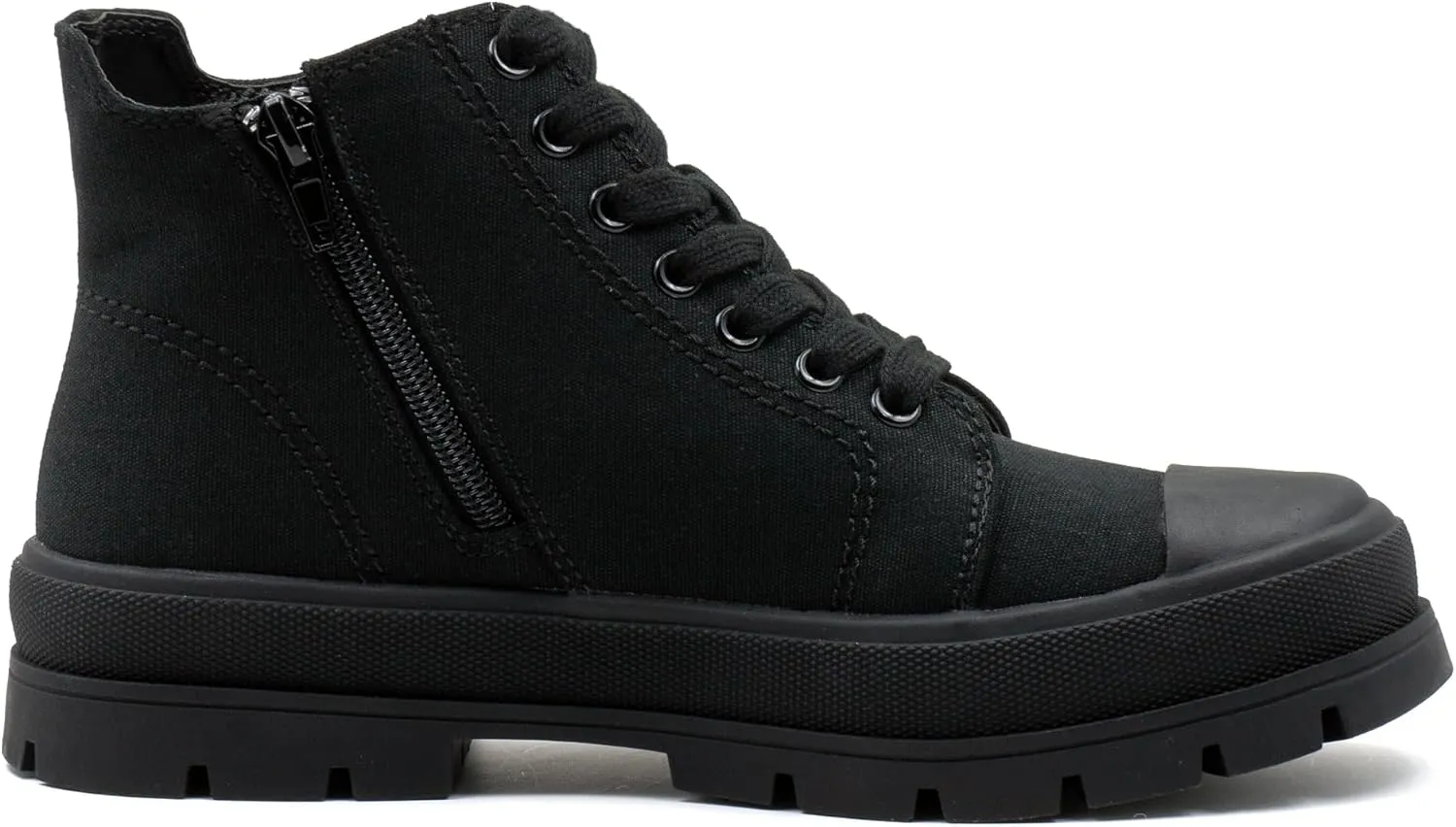 Women's Lace Up High Top Platform Black Canvas Sneaker, Classic Trendy Side Zipper Casual Walking Shoes