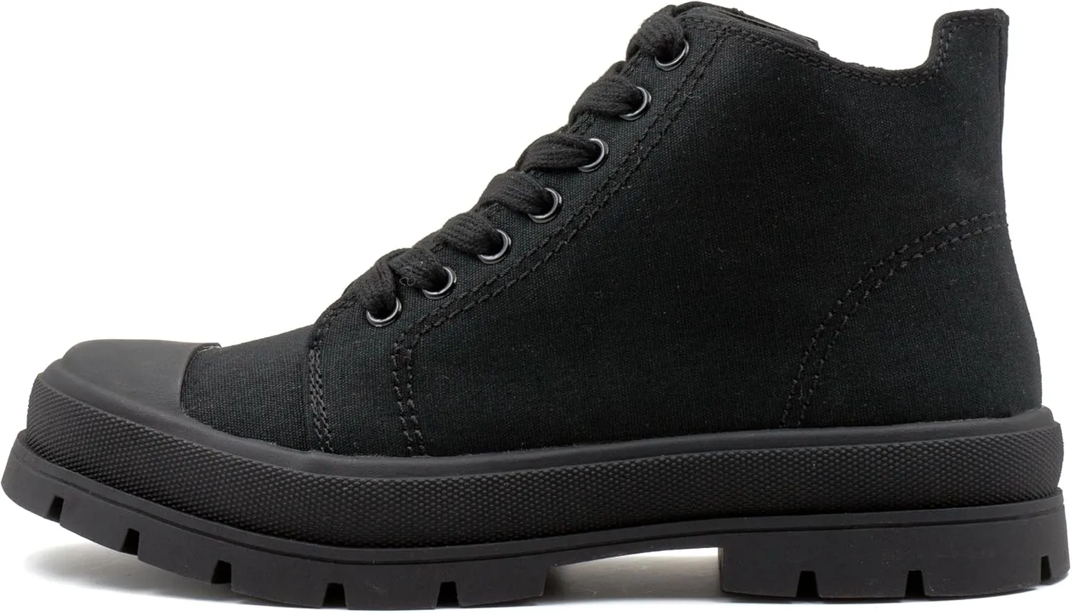 Women's Lace Up High Top Platform Black Canvas Sneaker, Classic Trendy Side Zipper Casual Walking Shoes
