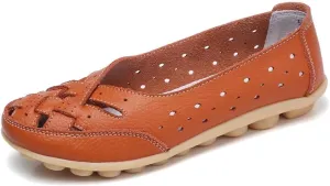 Women's Leather Driving Shoes Slipper Loafers Flats Slip-On Cutout Sandals
